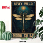 Stay Wild Moon Child Metal Sign - Artistic Dragonfly Tin Wall Decor Plaque