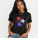 Patriotic Red White & Blue Stars T-Shirt Bling Firework Celebration Graphic Tee