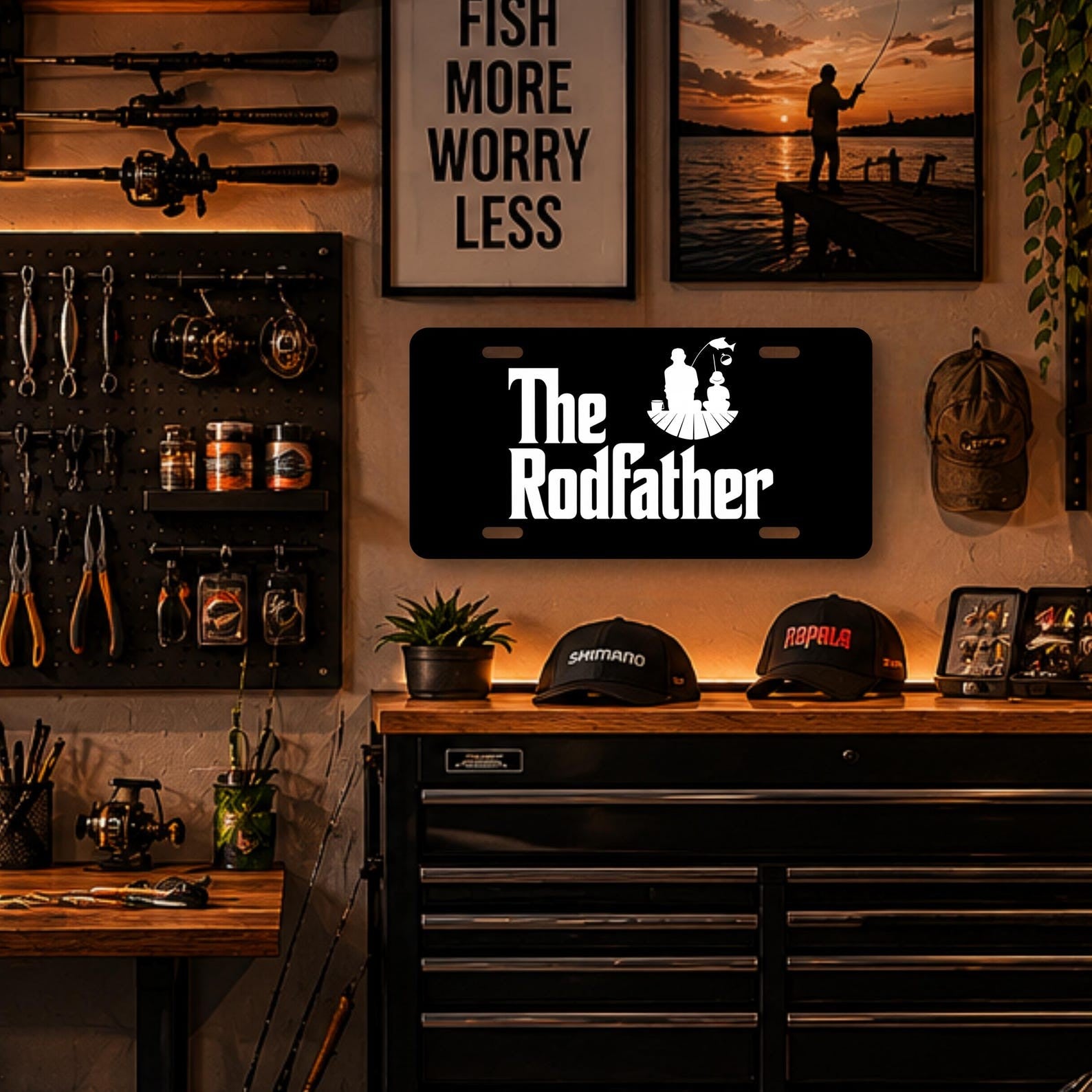 RodFather License Plate Funny Fishing Car Tag Father's Day Garage Decor