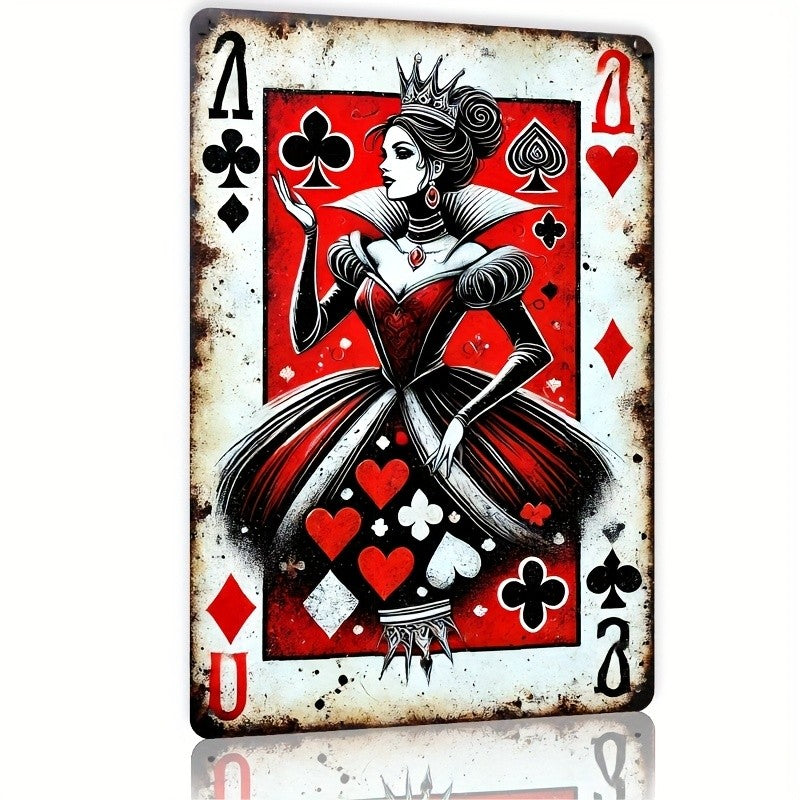 Queen Of Hearts Metal Sign - Vintage Playing Card Tin Wall Art Decor Plaque
