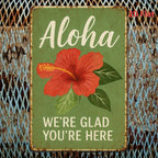 Hawaiian Style Tin Sign - Vibrant Hibiscus Flower Metal Poster for Wall Decor