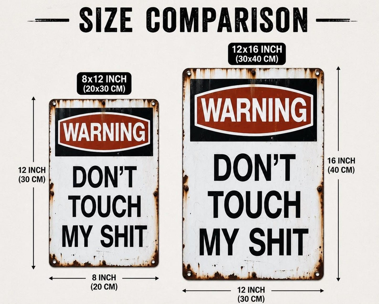 Funny Warning Metal Sign Don't Touch My Stuff 8x12 Aluminum Garage Decor Gift