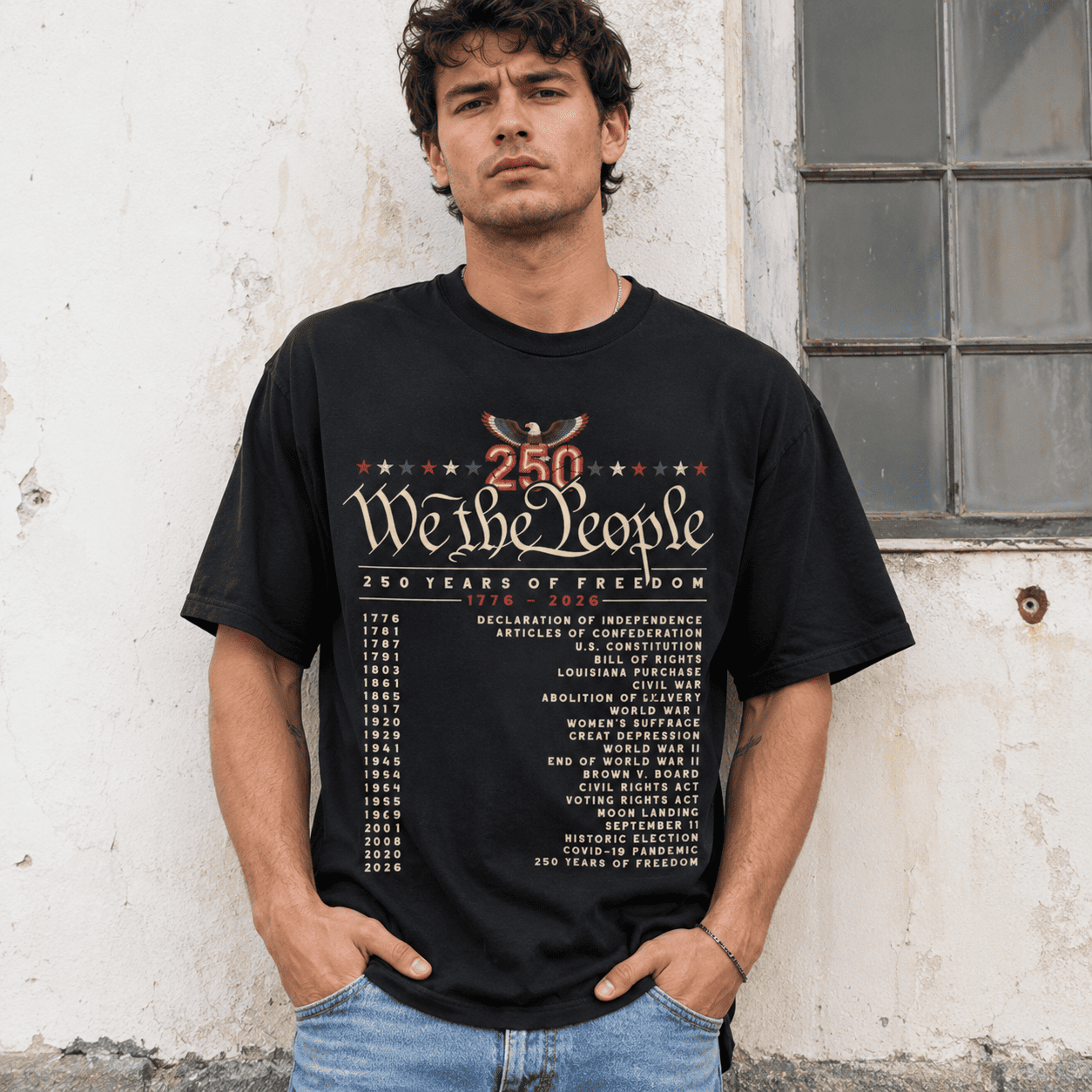 250 Year Timeline 1776-2026 USA 250th Anniversary Patriotic Men's T-Shirt
