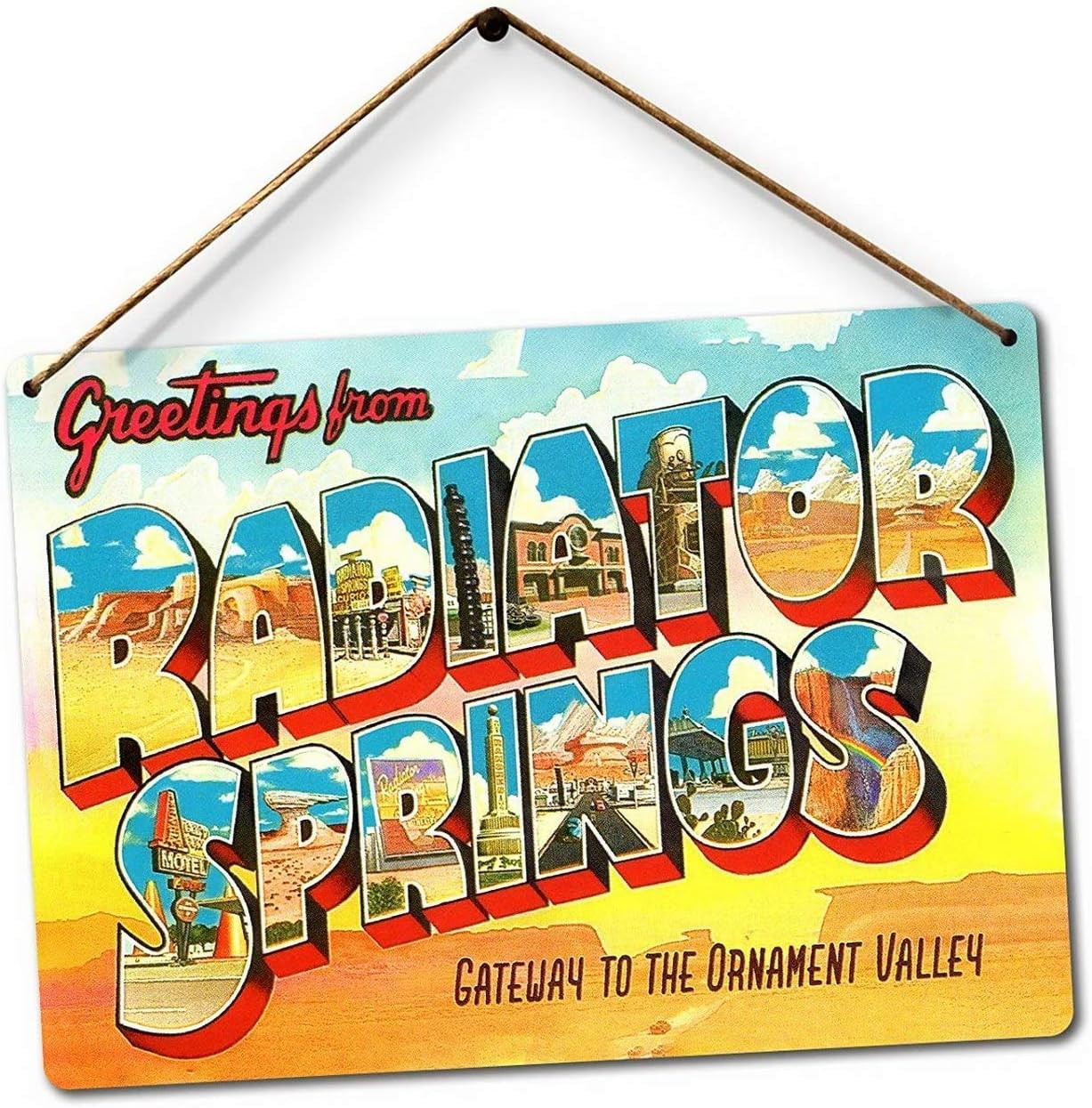 Greetings From Radiator Springs Metal Sign Retro Route 66 Postcard Wall Decor