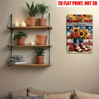 Americana Tin Sign - Sunflower & Boot Welcome Metal Poster for Front Porch