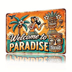Welcome to Paradise Metal Tin Sign - Tropical Tiki Bar Tin Wall Art Decor