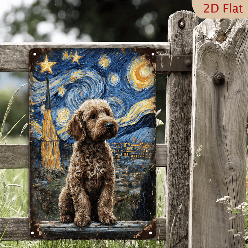 Goldendoodle Starry Night Metal Sign Funny Dog Art Vintage Labradoodle Decor