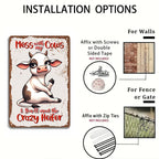 Funny Cow Metal Sign - Retro Crazy Heifer Farmhouse Tin Wall Decor