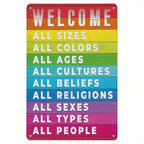 Rainbow Welcome All People Metal Sign - Retro Diversity Pride Office Wall Decor