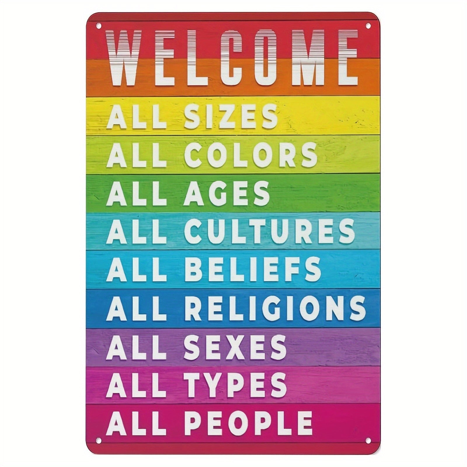 Rainbow Welcome All People Metal Sign - Retro Diversity Pride Office Wall Decor