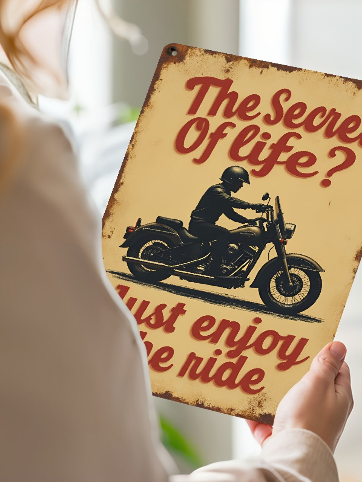 Just Enjoy The Ride" Metal Sign - Motorcycle Tin Wall Art Decor Plaque