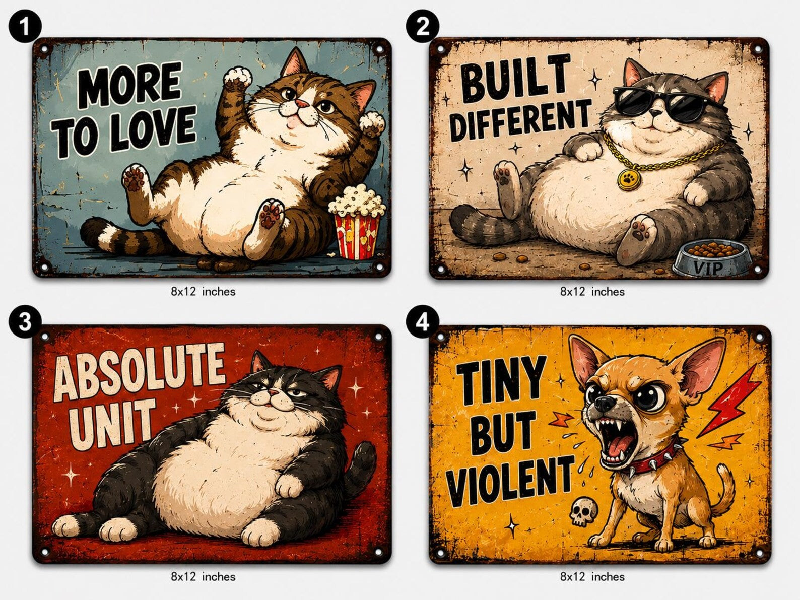 Funny Chubby Cat Metal Sign – Built Different Vintage Wall Decor (Cat Lovers)