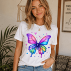 Women's Butterfly Heart Watercolor Graphic T-Shirt Colorful Summer Casual Tee