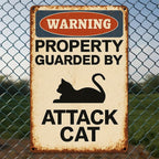 Funny Attack Cat Metal Sign Vintage Security Warning Notice Fence Gate Wall Art