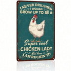 Super Cool Chicken Lady Metal Tin Sign - Funny Farmhouse Kitchen Wall Decor