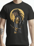 Samurai Sunset Graphic T-Shirt Japanese Warrior Retro Landscape Tee