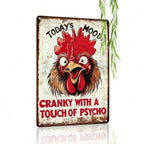 Funny Rooster Metal Tin Sign - Vintage Today's Mood Cranky Chicken Farmhouse