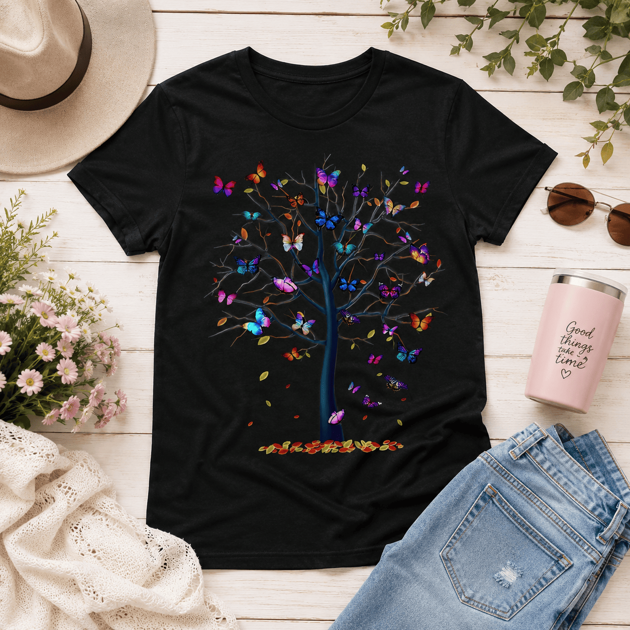 Enchanted Butterfly Tree T-Shirt | Colorful Nature Fantasy Graphic Tee