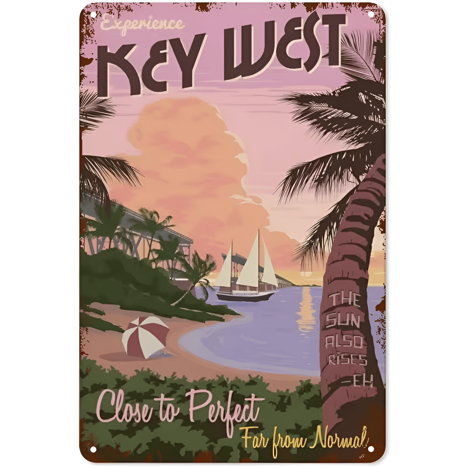 Experience Key West Tin Sign - Vintage Florida Beach Tropical Wall Decor