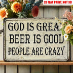 Rustic Country Metal Tin Sign Retro God Is Great Beer Is Good Bar Wall Decor