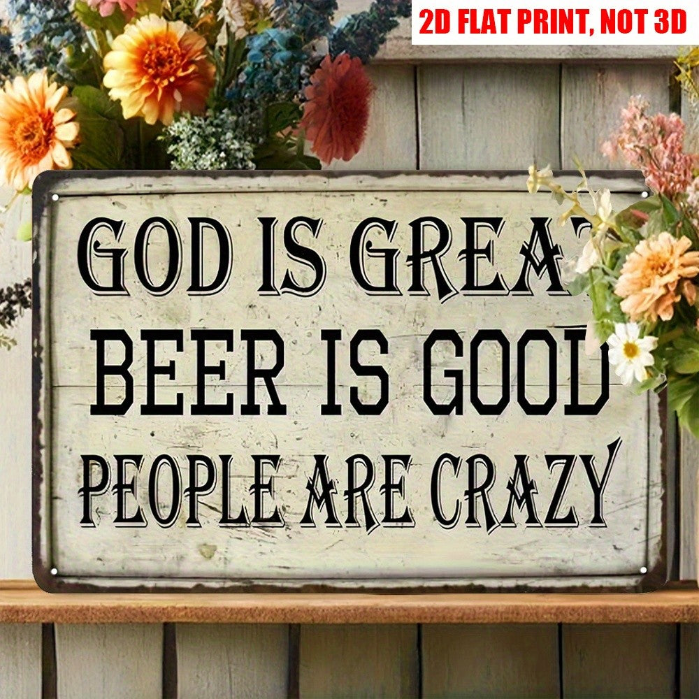 Rustic Country Metal Tin Sign Retro God Is Great Beer Is Good Bar Wall Decor