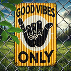 Good Vibes Only Shaka Hand Metal Tin Sign Retro Yellow Tiki Bar Wall Decor
