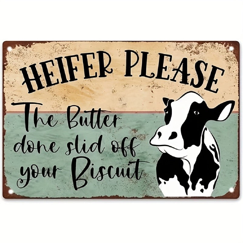 Funny Cow Metal Sign - Retro "Heifer Please" Sarcastic Tin Wall Decor