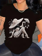 Women Elegant Pearl Fashion T-Shirt Short Sleeve Casual Round Neck Summer Tee