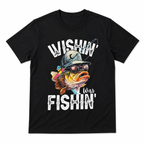 Wishin' I Was Fishin' Bass Graphic Tee – Retro Fisherman Humor Shirt