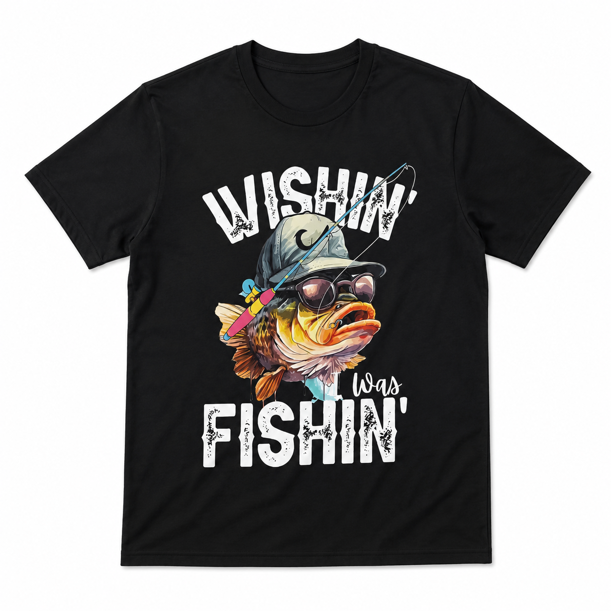 Wishin' I Was Fishin' Bass Graphic Tee – Retro Fisherman Humor Shirt