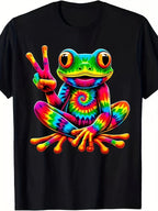 Tie Dye Peace Frog Graphic Tee - Retro Psychedelic Colorful Toad T-Shirt