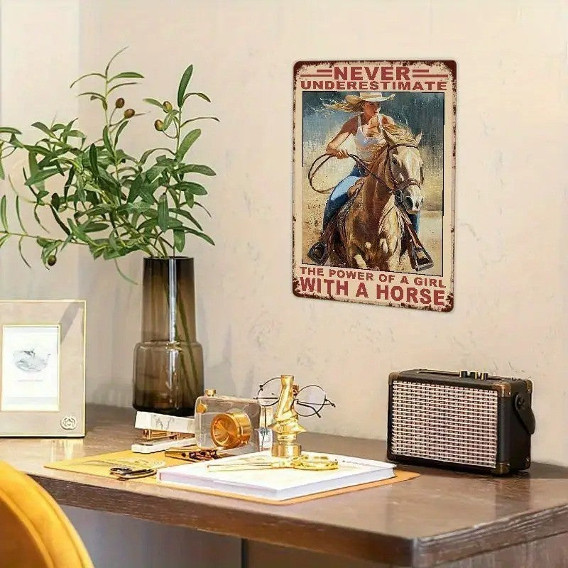 Retro Western Tin Sign Never Underestimate The Power Of A Girl With A Horse