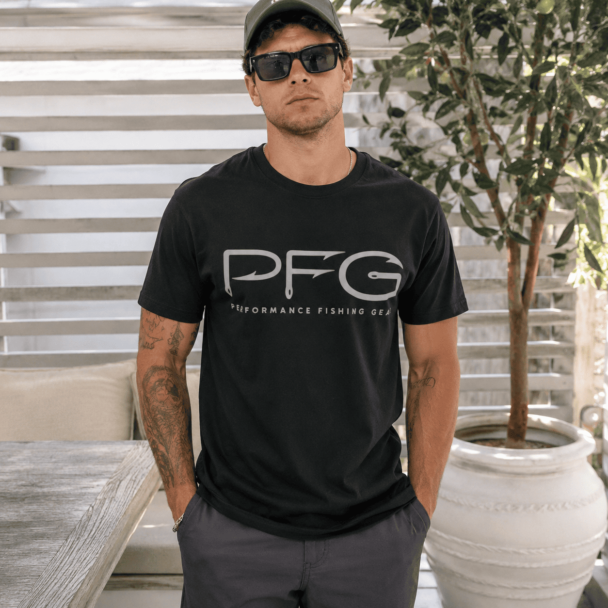 PFG Performance Fishing Gear T-Shirt - Fishing Hook Typography Graphic Tee
