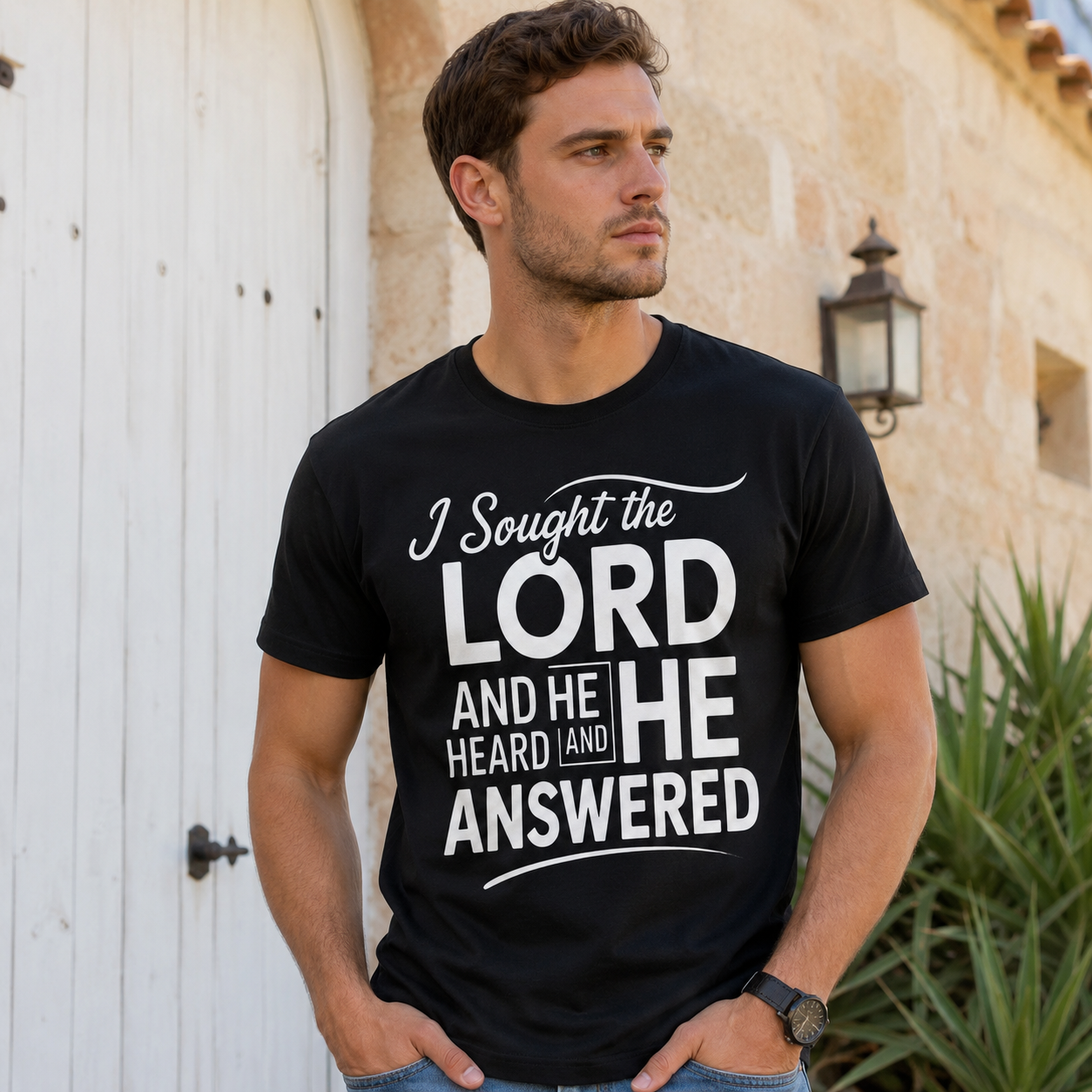 I Sought The Lord And He Heard Me Christian Faith Graphic Men’s T-Shirt Tee