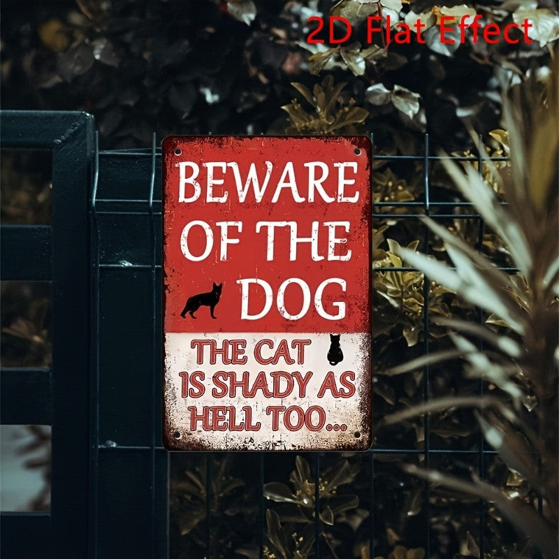 Funny Beware Of The Dog Tin Sign Shady Cat Vintage Metal Wall Decor