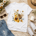 Women's Bee Flower Graphic T-Shirt Yellow Blue Floral Casual Summer Tee Top