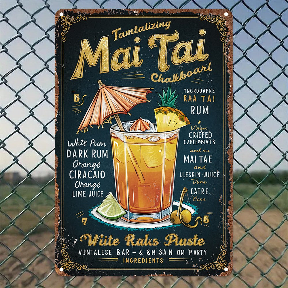 Mai Tai Cocktail Metal Sign - Retro Bar Wall Art Tin Decor Plaque