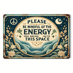 Mindful Of The Energy Tin Sign Celestial Metal Wall Art Yoga Studio Room Decor