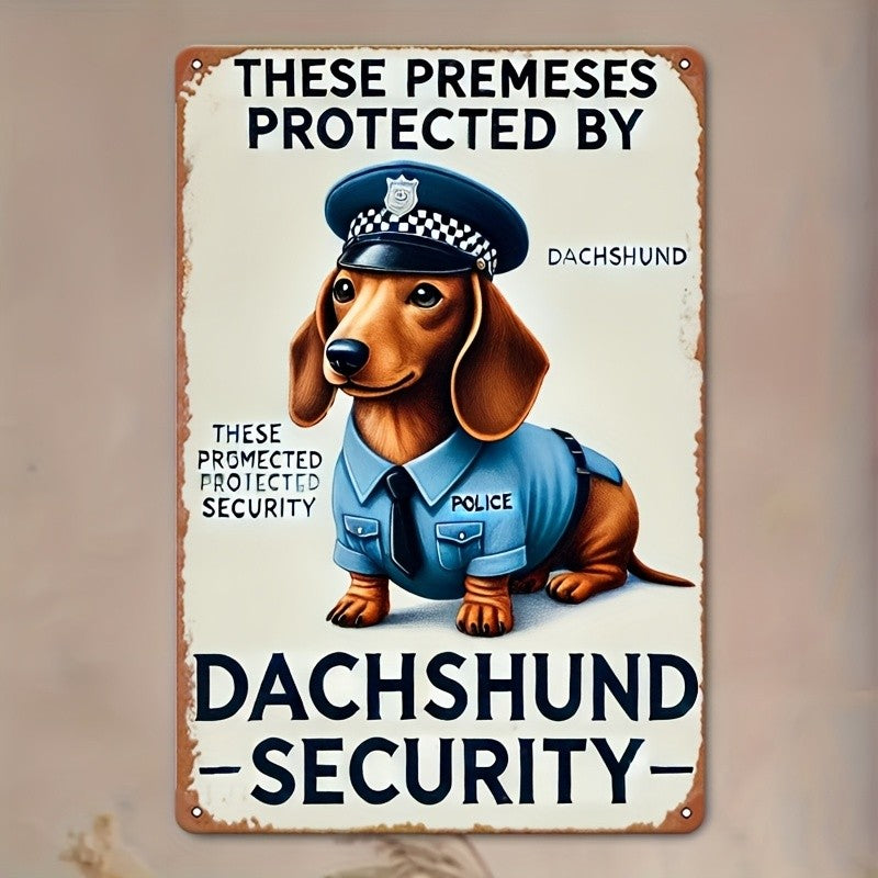 Funny Dachshund Security Metal Tin Sign - Retro Wiener Dog Guard Office Plaque