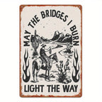 Rustic Cowboy Tin Sign - Inspirational "Light The Way" Metal Poster Wall Art