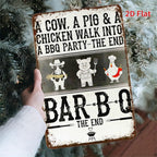 Funny BBQ Metal Sign - Retro "Cow, Pig & Chicken" Humorous Tin Decor