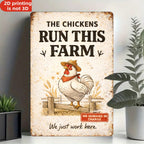 "Chickens Run This Farm" Metal Sign - Funny Farmhouse Tin Wall Decor Plaque