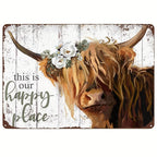 This Is Our Happy Place Tin Sign Highland Cow Metal Sign Farmhouse Wall Decor