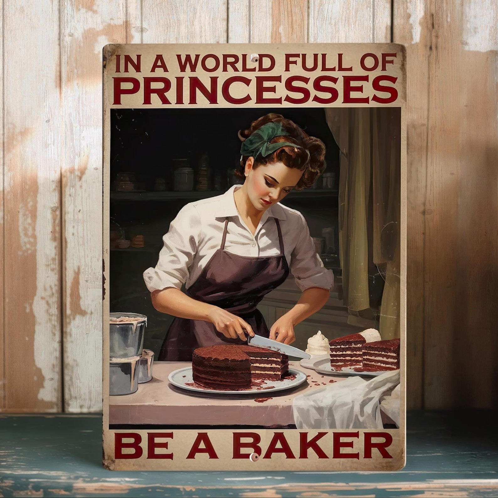 Retro Baker Metal Tin Sign Vintage Kitchen Bakery Wall Decor Plaque
