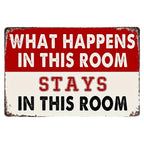 What Happens In This Room Metal Sign Funny Retro Rules Office Wall Decor