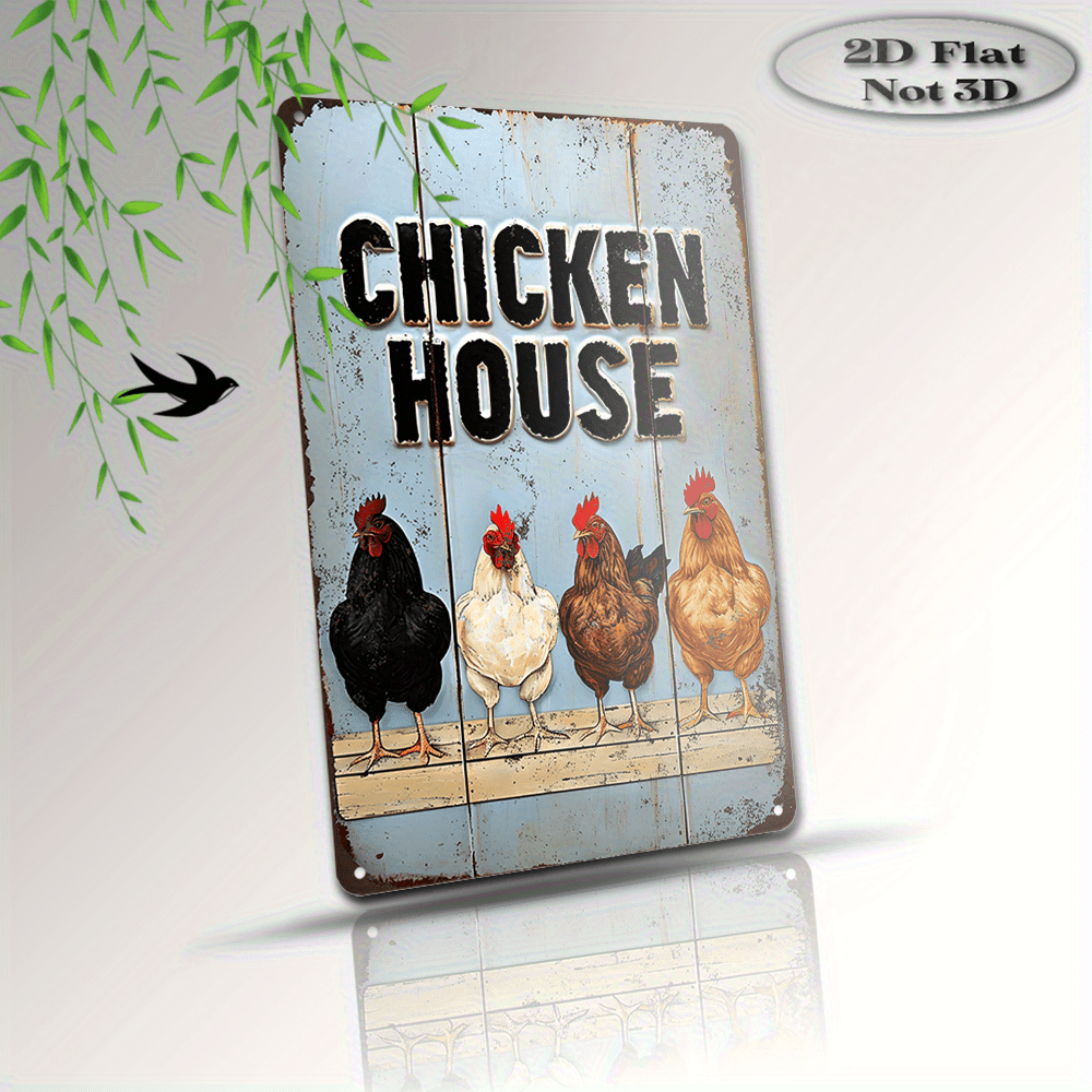 "Chicken House" Metal Sign - Farmhouse Style Tin Wall Art Decor Plaque
