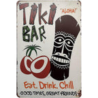 Rustic Tiki Bar Metal Tin Aloha Sign Retro Hawaiian Island Patio Pool Wall Decor