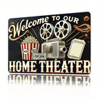 Nostalgic Home Cinema Metal Poster - Retro Popcorn & Ticket Tin Sign