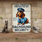 Funny Dachshund Security Metal Tin Sign - Retro Wiener Dog Guard Office Plaque