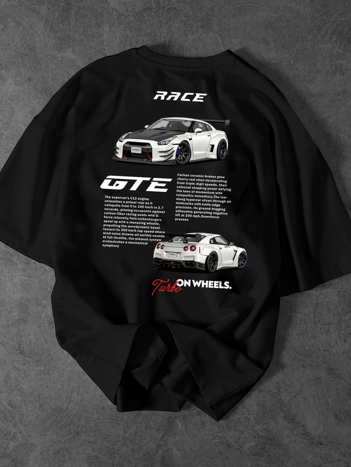 Race Car Turbo On Wheels Graphic Tee - Racing Spec Japanese Sport Car Shirt